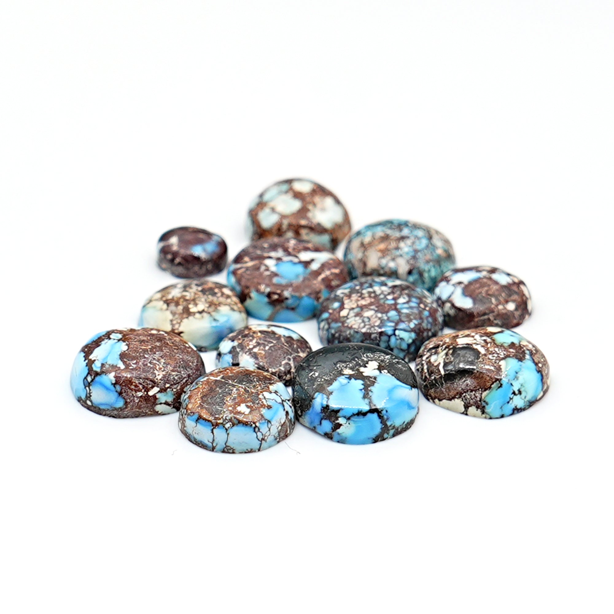 Golden Hill Turquoise Cabochons | Rare Round Gems with Lavender-Blue Tones - 12 Pieces