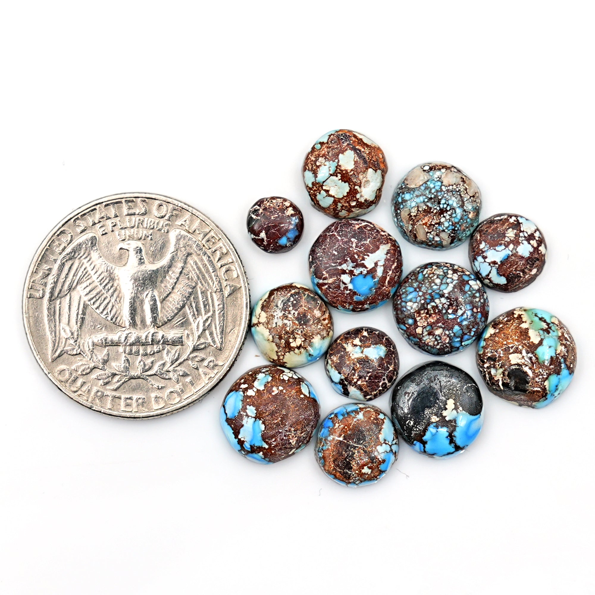 Golden Hill Turquoise Cabochons | Rare Round Gems with Lavender-Blue Tones - 12 Pieces
