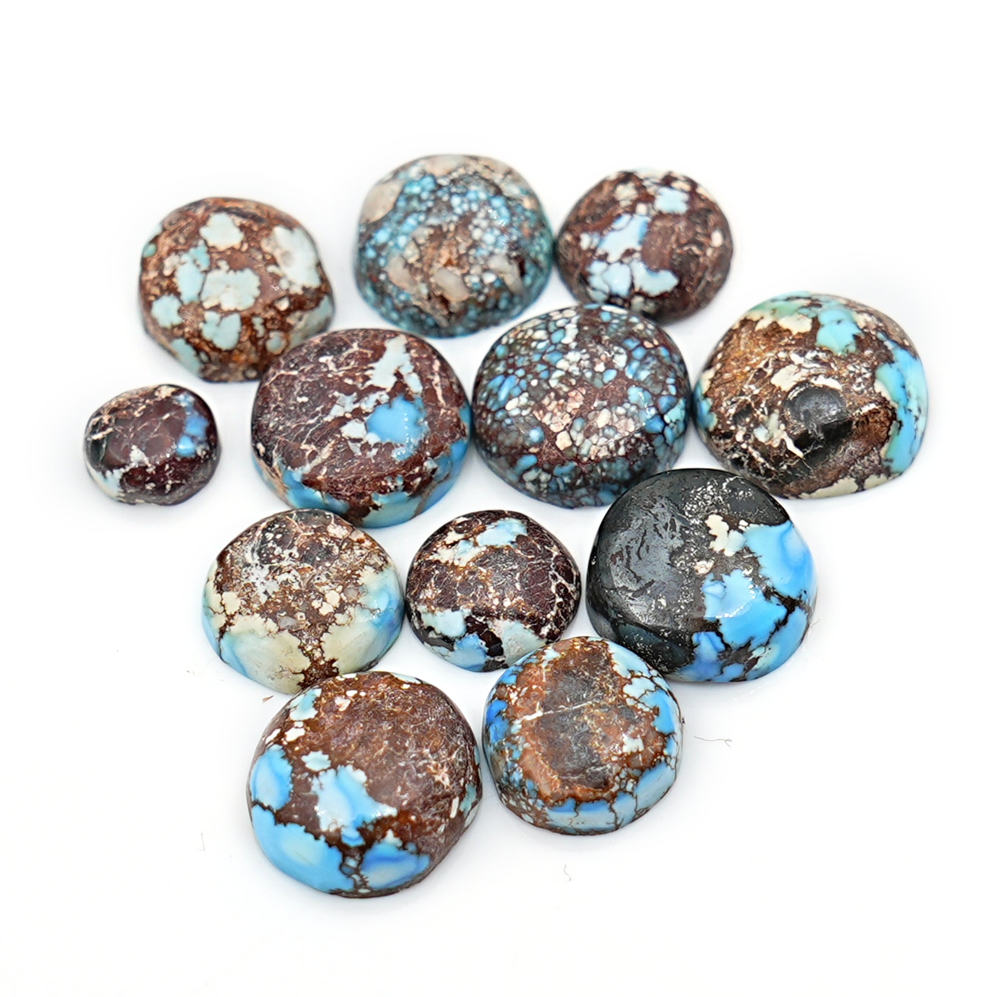 Golden Hill Turquoise Cabochons | Rare Round Gems with Lavender-Blue Tones - 12 Pieces