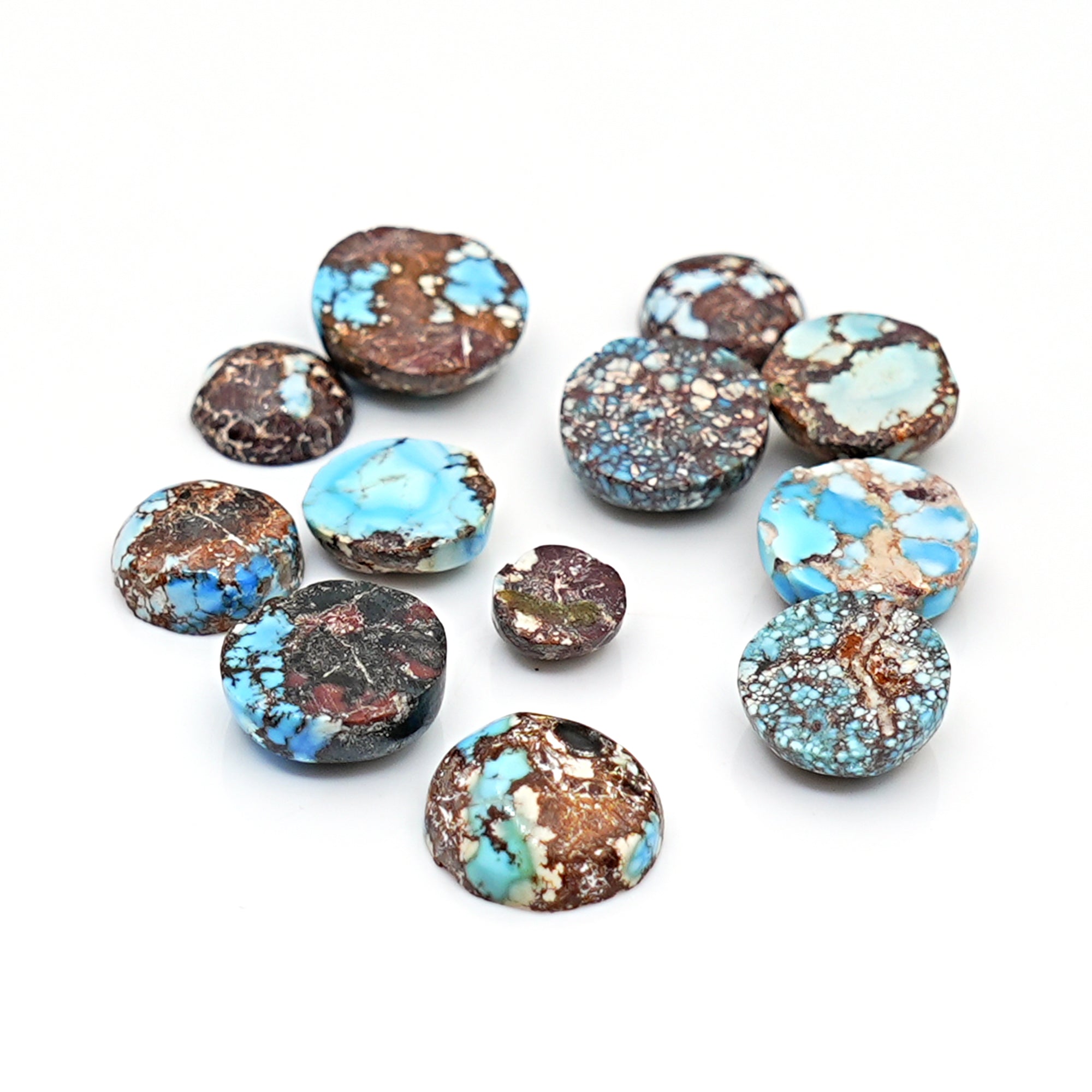 Golden Hill Turquoise Cabochons | Rare Round Gems with Lavender-Blue Tones - 12 Pieces