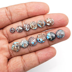Golden Hill Turquoise Cabochons | Rare Round Gems with Lavender-Blue Tones - 12 Pieces