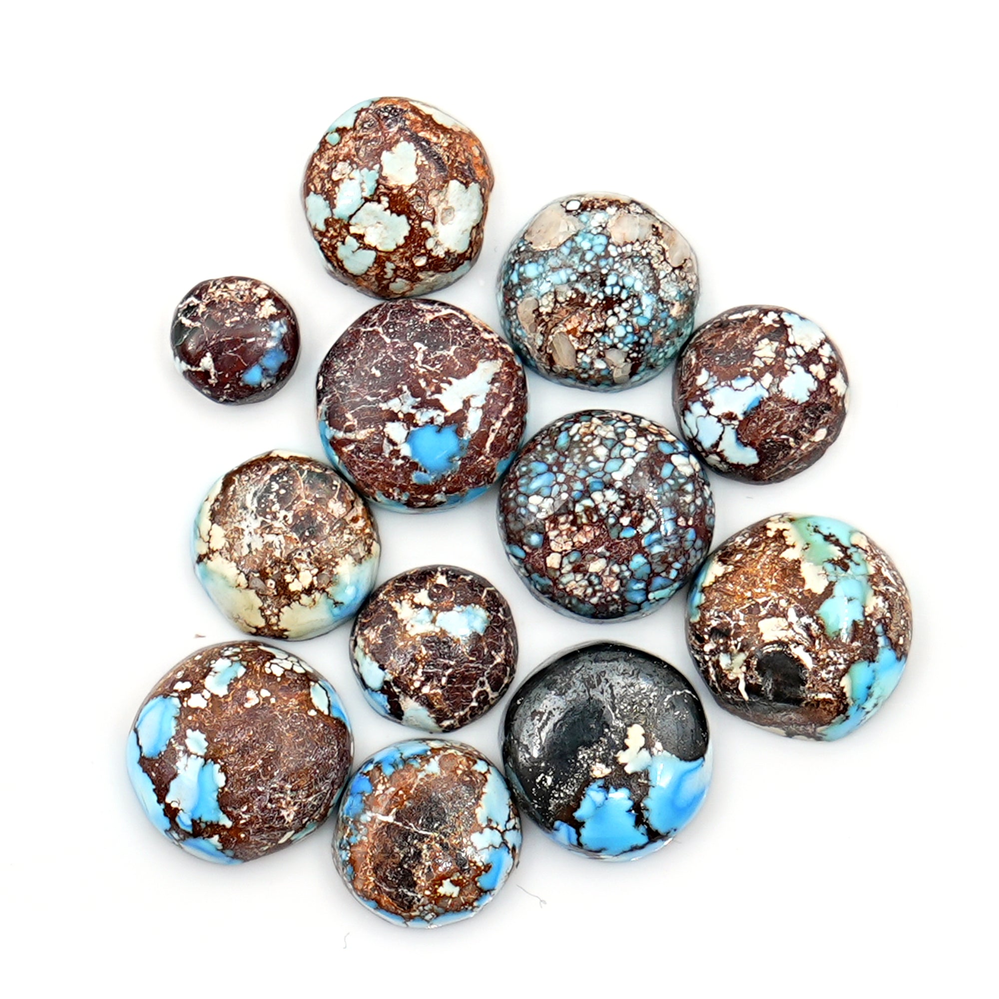 Golden Hill Turquoise Cabochons | Rare Round Gems with Lavender-Blue Tones - 12 Pieces