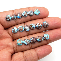 Golden Hill Turquoise Cabochons | Round Natural Gems in Soft Lavender-Blue - 17 Pieces