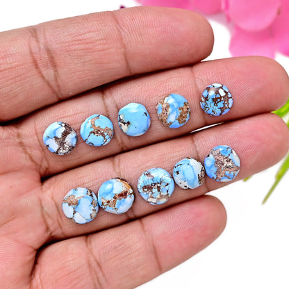 22.50cts Golden Hills Turquoise Cabochons 9x9mm - 10x10mm For Jewelry Making Round Shape AA Grade Gemstone Parcel -10 Piece