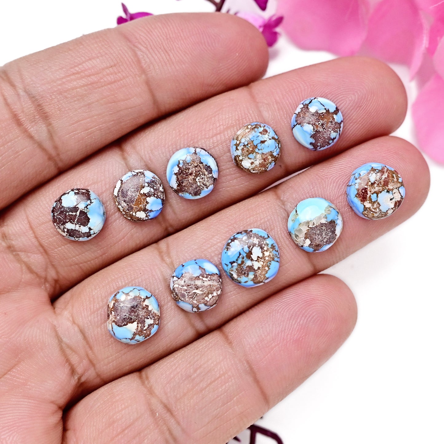 23.90cts Golden Hills Turquoise Cabochons 9x9mm - 10x10mm For Jewelry Making Round Shape AA Grade Gemstone Parcel -10 Piece