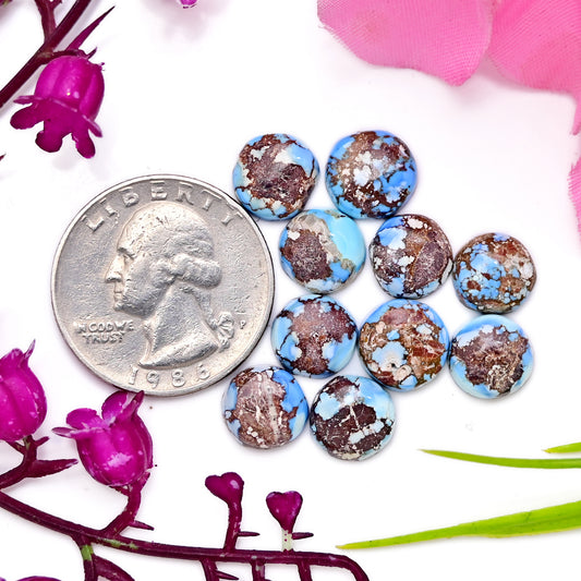 23.90cts Golden Hills Turquoise Cabochons 9x9mm - 10x10mm For Jewelry Making Round Shape AA Grade Gemstone Parcel -10 Piece