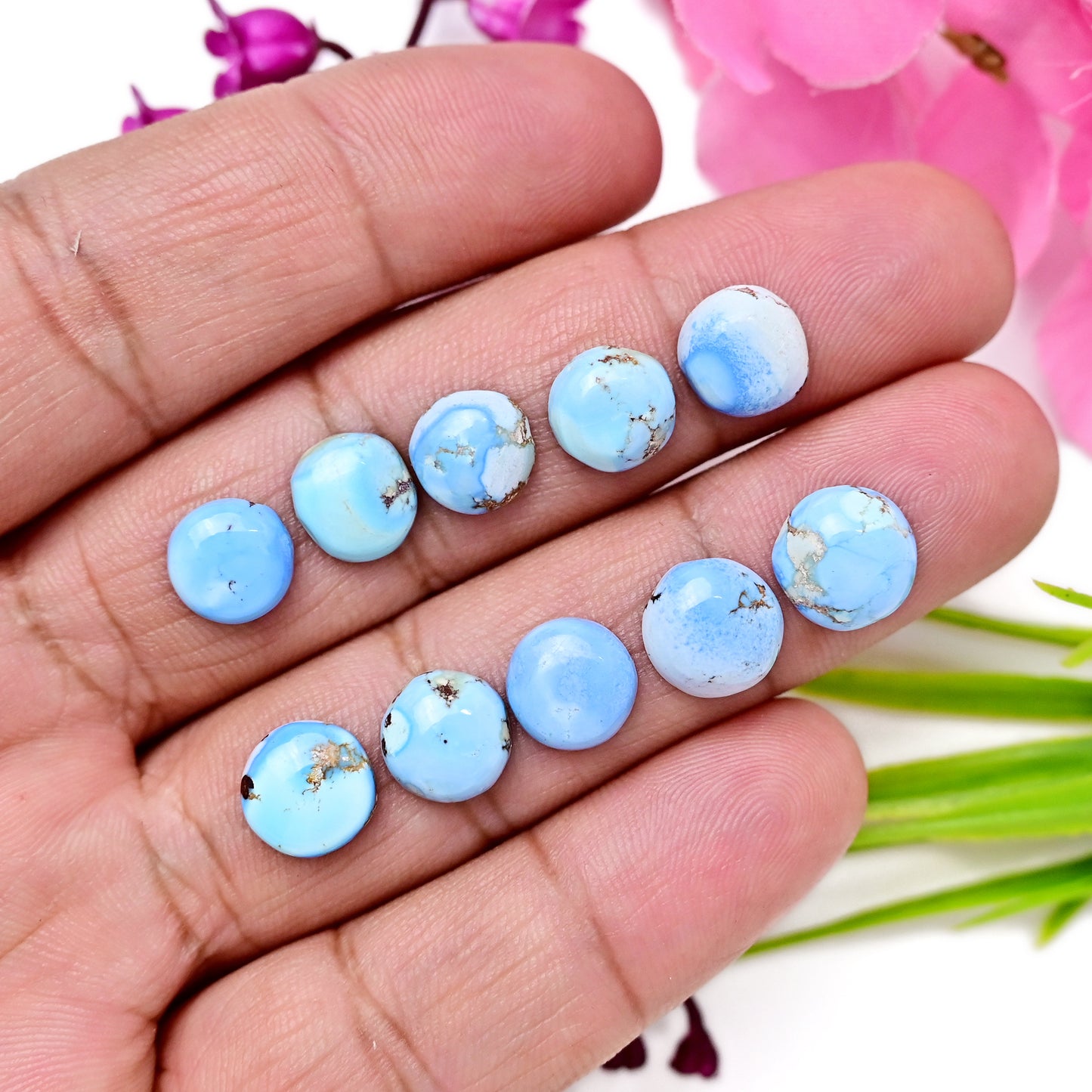 25.40cts Golden Hills Turquoise Cabochons 9x9mm - 10x10mm For Jewelry Making Round Shape AA Grade Gemstone Parcel -10 Piece