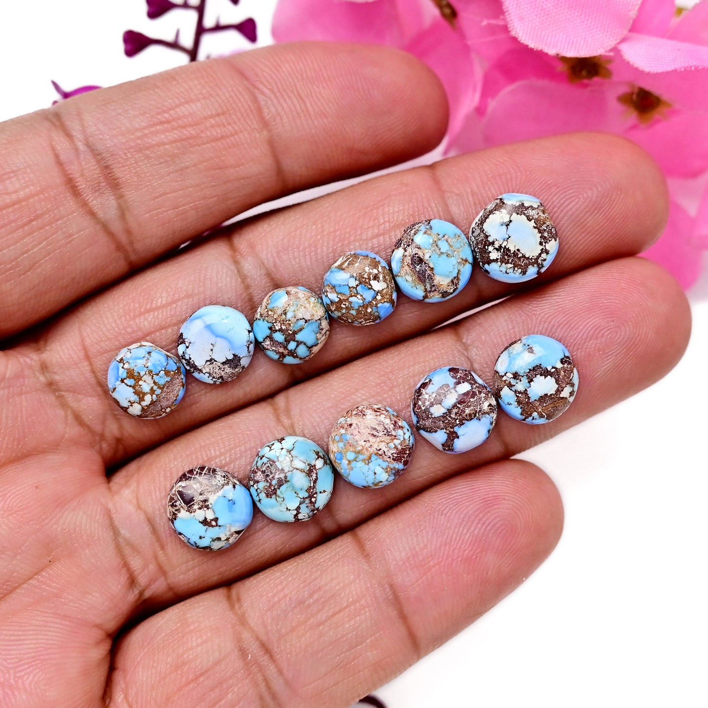 26.20cts Golden Hills Turquoise Cabochons 9x9mm - 10x10mm For Jewelry Making Round Shape AA Grade Gemstone Parcel -11 Piece