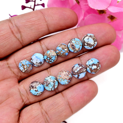 26.20cts Golden Hills Turquoise Cabochons 9x9mm - 10x10mm For Jewelry Making Round Shape AA Grade Gemstone Parcel -11 Piece