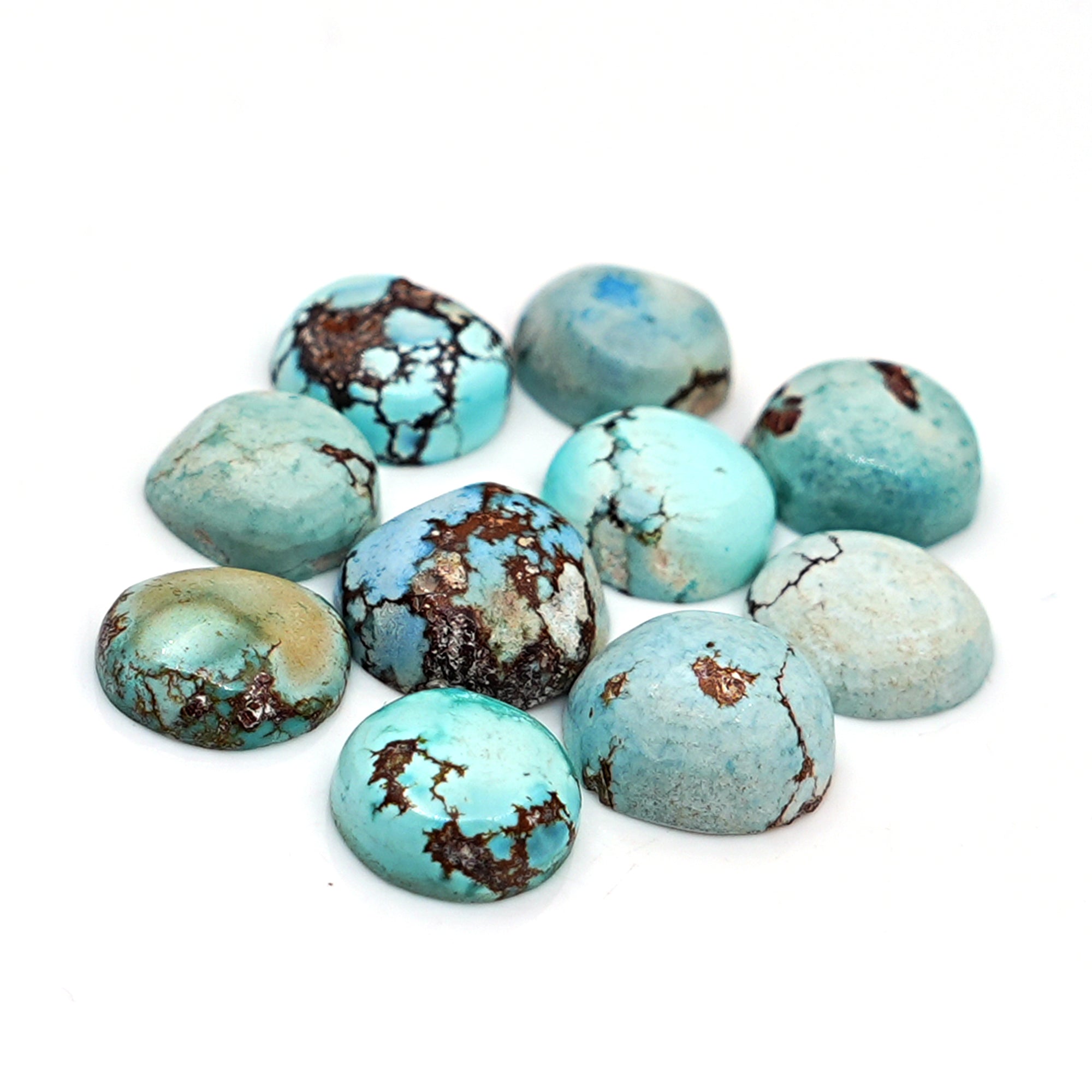 Golden Hill Turquoise Round Cabochons | Rare Pastel Blue Gemstones - 10 Pieces