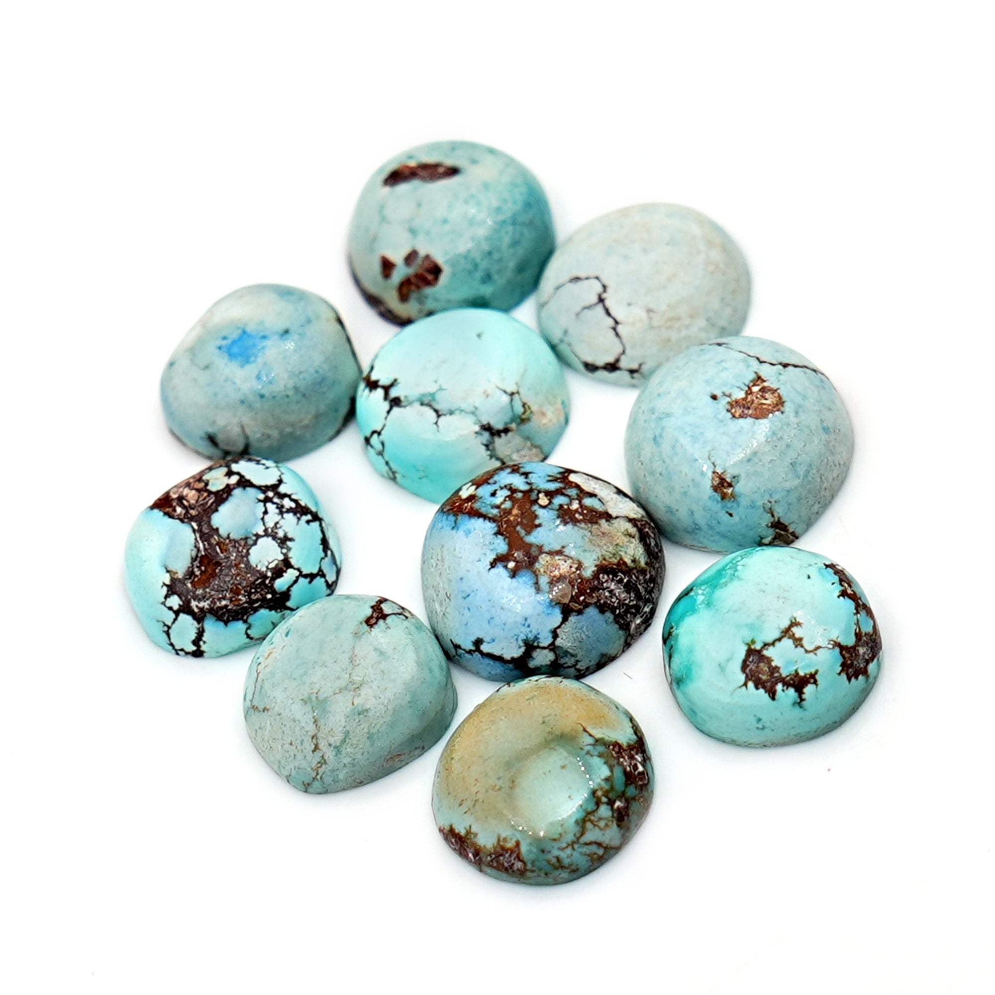 Golden Hill Turquoise Round Cabochons | Rare Pastel Blue Gemstones - 10 Pieces