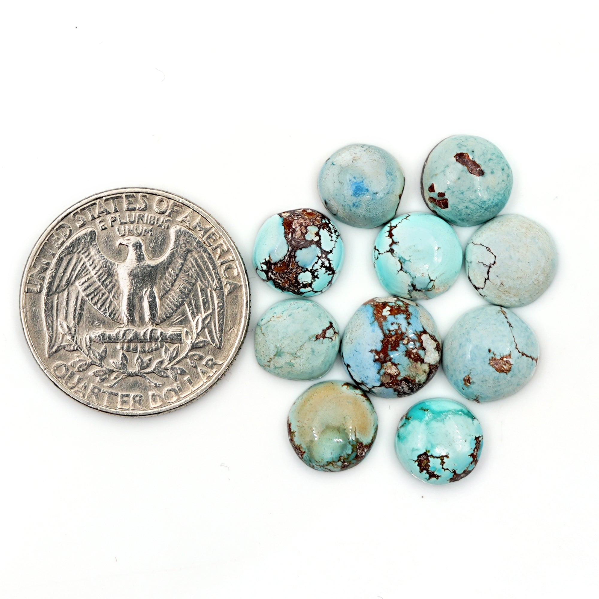 Golden Hill Turquoise Round Cabochons | Rare Pastel Blue Gemstones - 10 Pieces