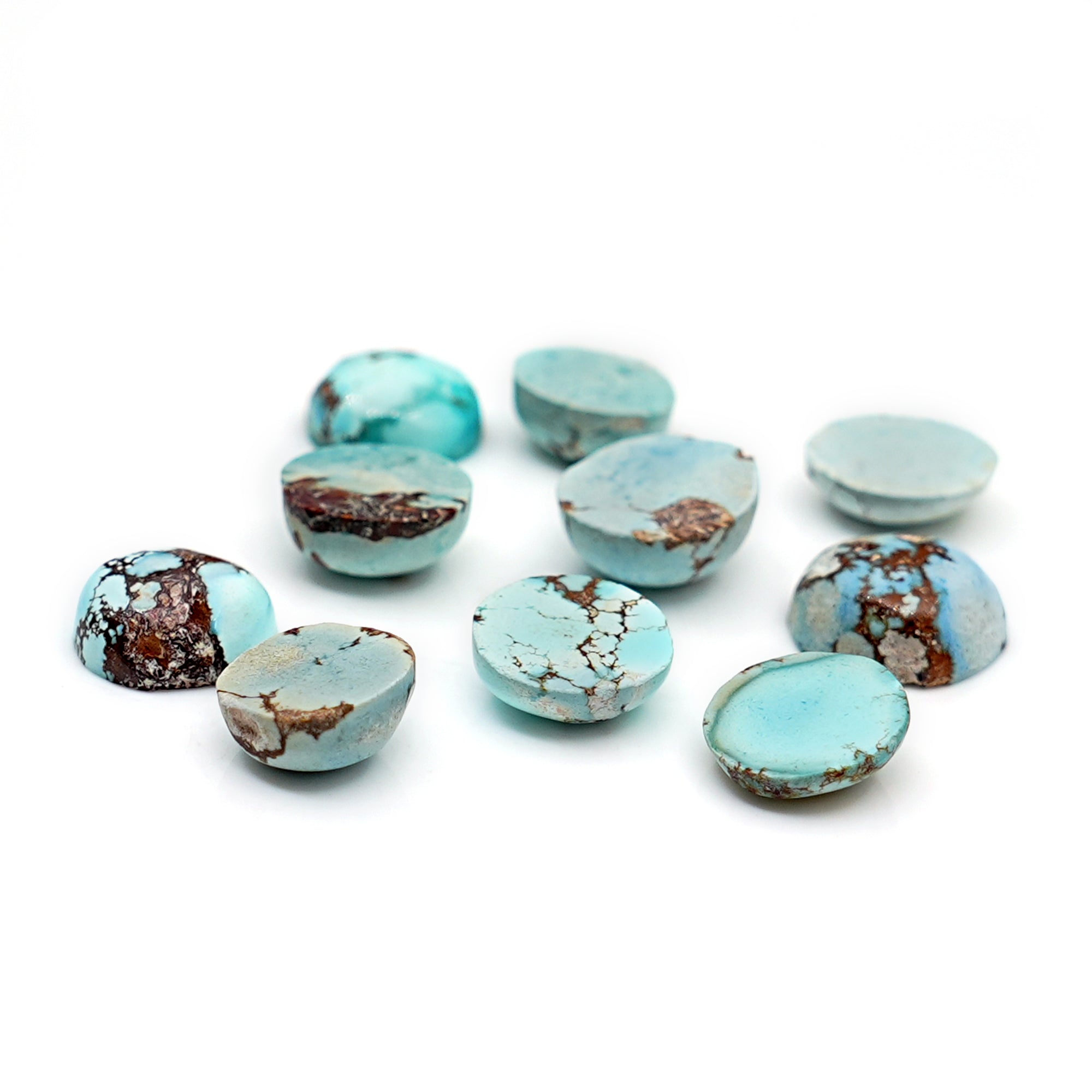 Golden Hill Turquoise Round Cabochons | Rare Pastel Blue Gemstones - 10 Pieces