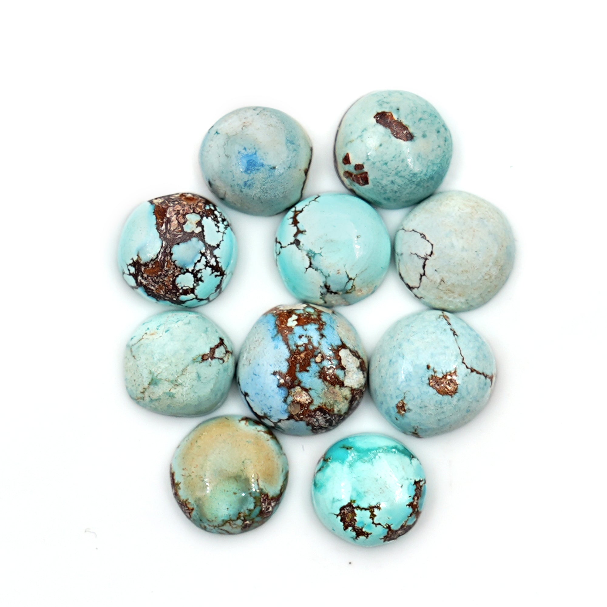 Golden Hill Turquoise Round Cabochons | Rare Pastel Blue Gemstones - 10 Pieces