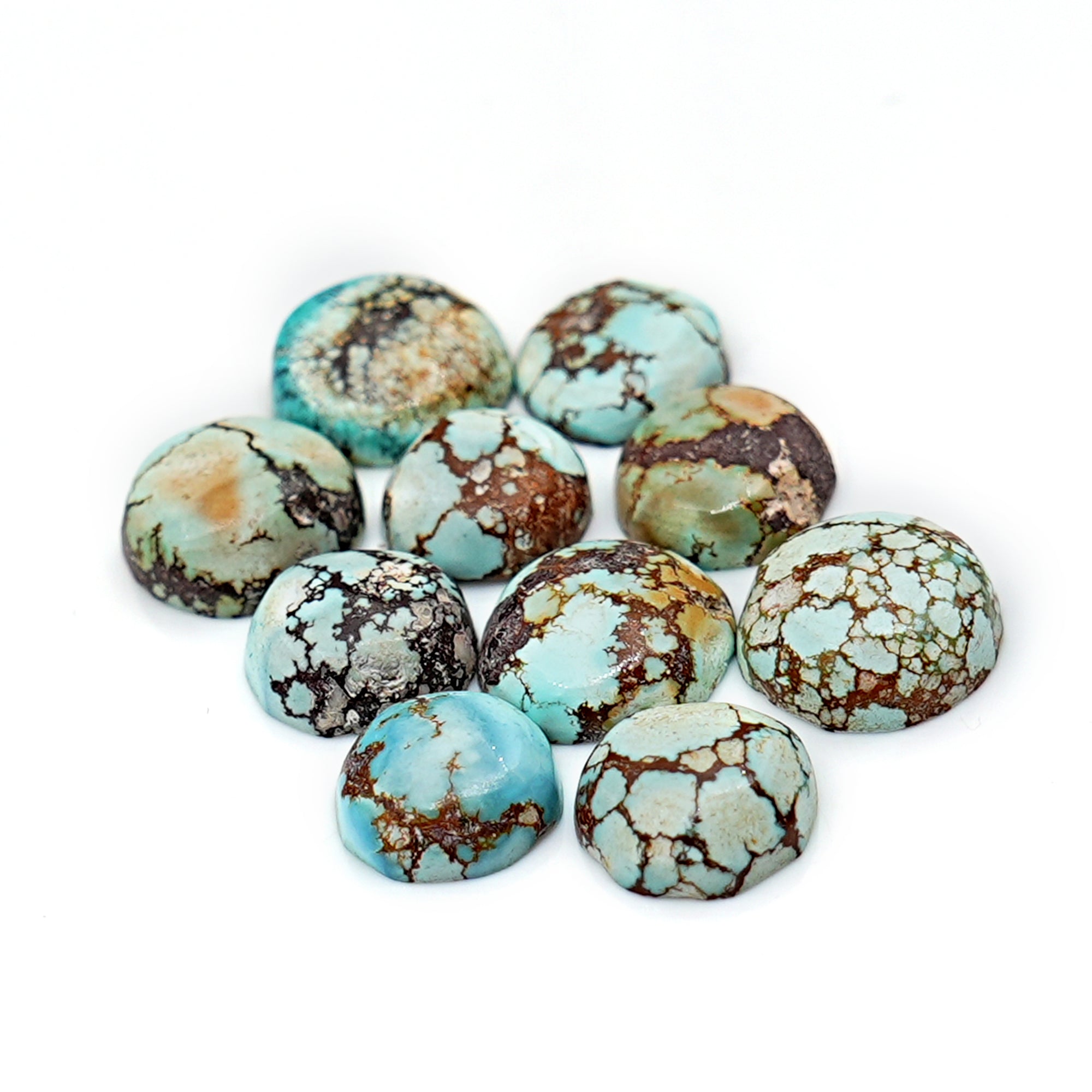 Golden Hill Turquoise Smooth Cabochons | Round Blue Gems For Jewelry - 10 Pieces