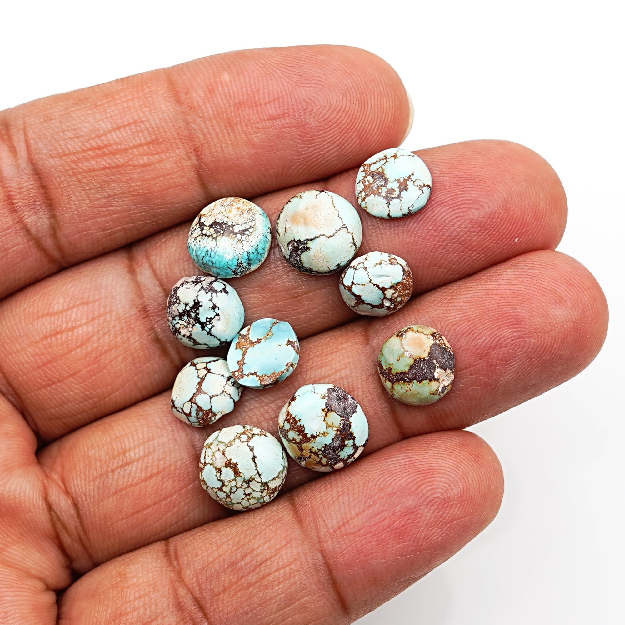 Golden Hill Turquoise Smooth Cabochons | Round Blue Gems For Jewelry - 10 Pieces