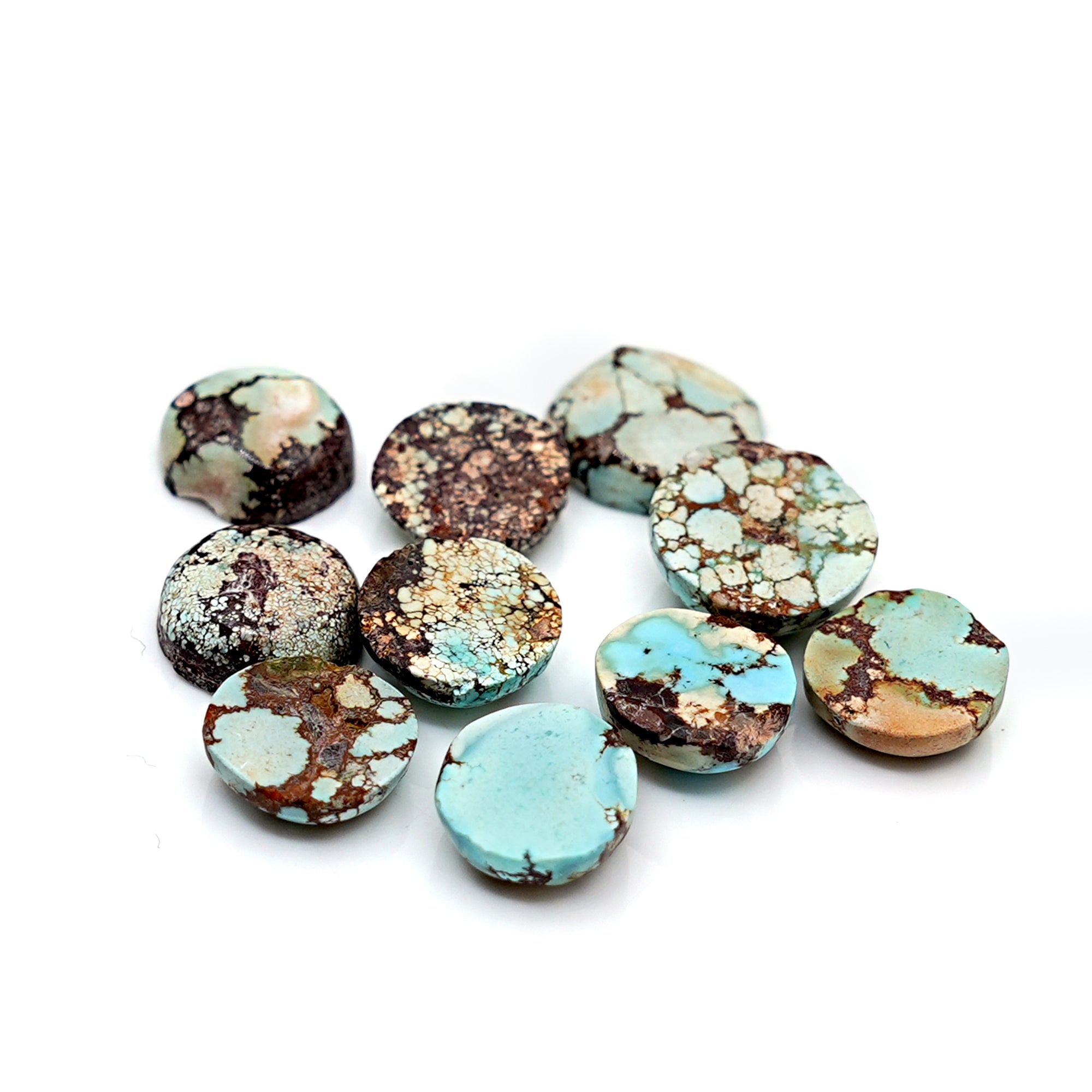 Golden Hill Turquoise Smooth Cabochons | Round Blue Gems For Jewelry - 10 Pieces