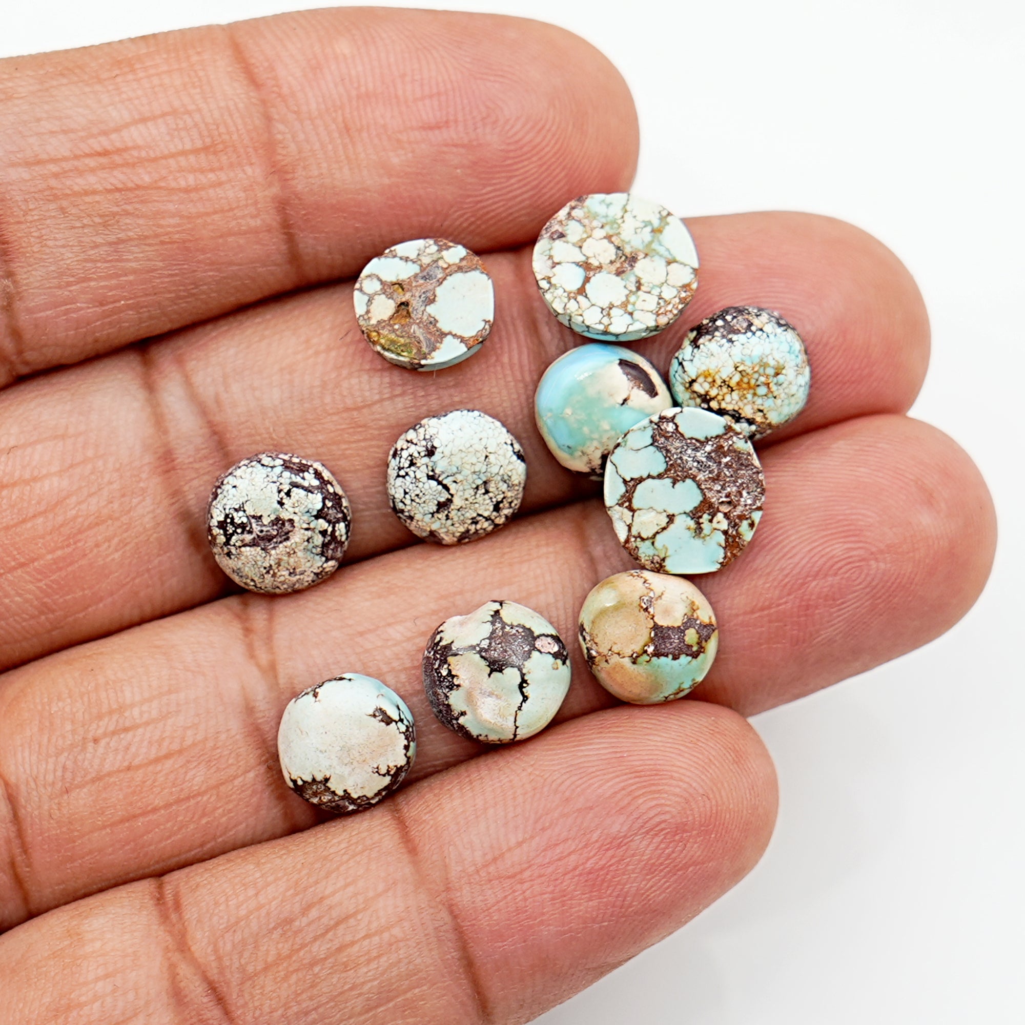 Golden Hill Turquoise Smooth Cabochons | Round Blue Gems For Jewelry - 10 Pieces