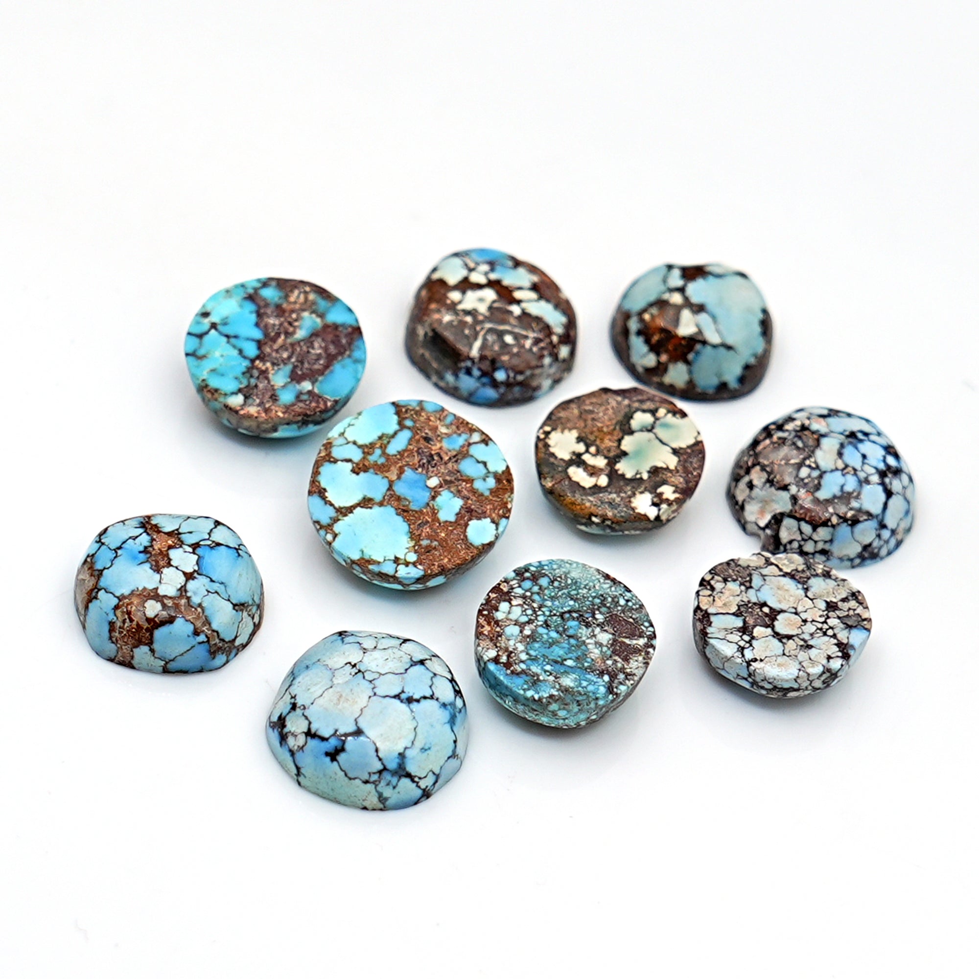 Golden Hill Turquoise Cabochons | Natural Round & Freeform Sky Blue Gems - 10 Pieces