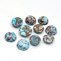 Golden Hill Turquoise Cabochons | Natural Round & Freeform Sky Blue Gems - 10 Pieces