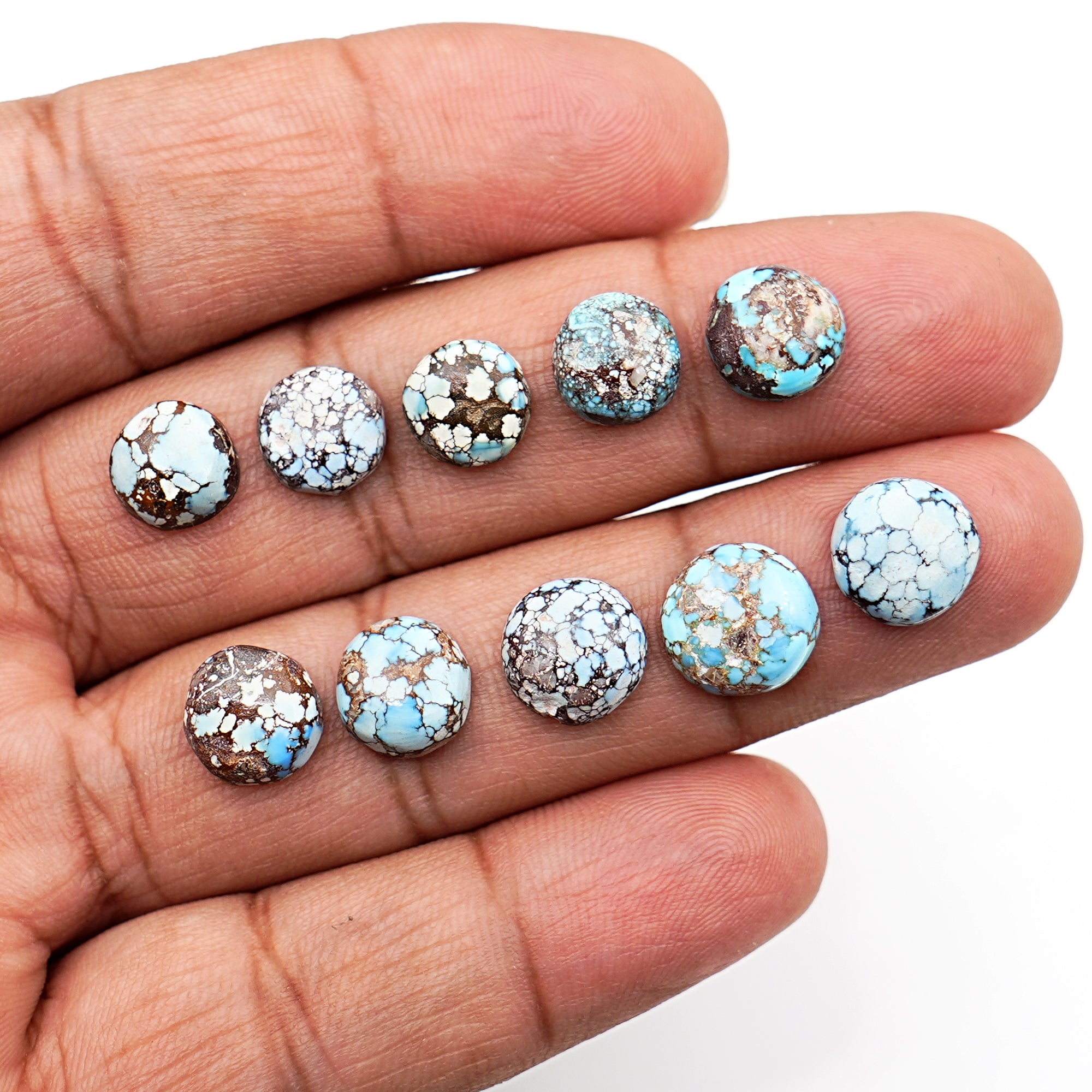 Golden Hill Turquoise Cabochons | Natural Round & Freeform Sky Blue Gems - 10 Pieces
