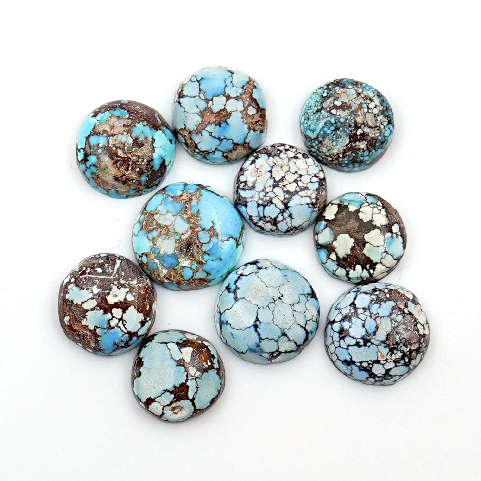 Golden Hill Turquoise Cabochons | Natural Round & Freeform Sky Blue Gems - 10 Pieces