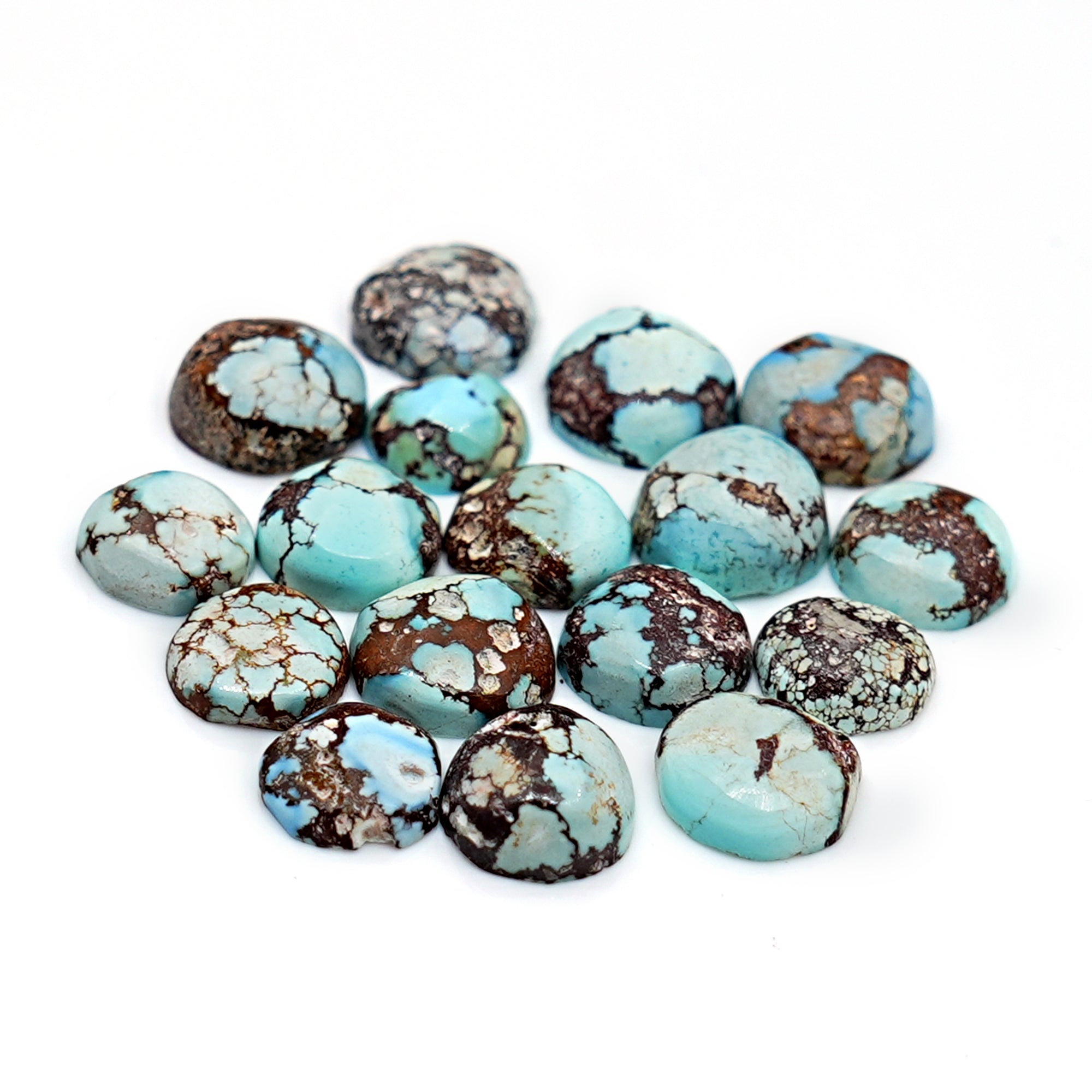 Golden Hill Turquoise Cabochons | Natural Round Cuts with Web Matrix - 17 Pieces