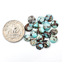 Golden Hill Turquoise Cabochons | Natural Round Cuts with Web Matrix - 17 Pieces