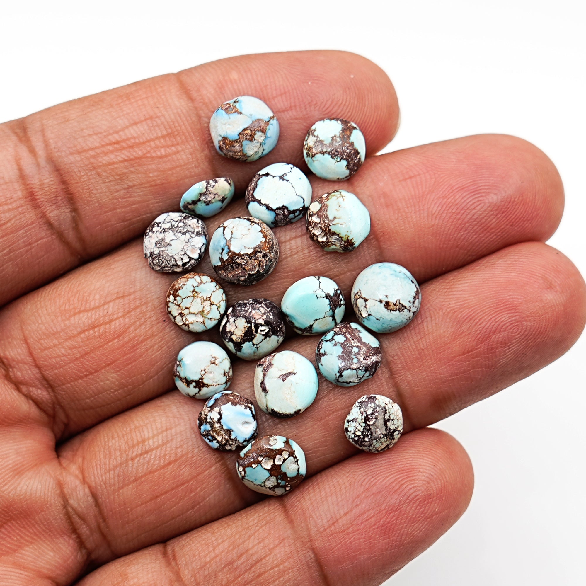 Golden Hill Turquoise Cabochons | Natural Round Cuts with Web Matrix - 17 Pieces