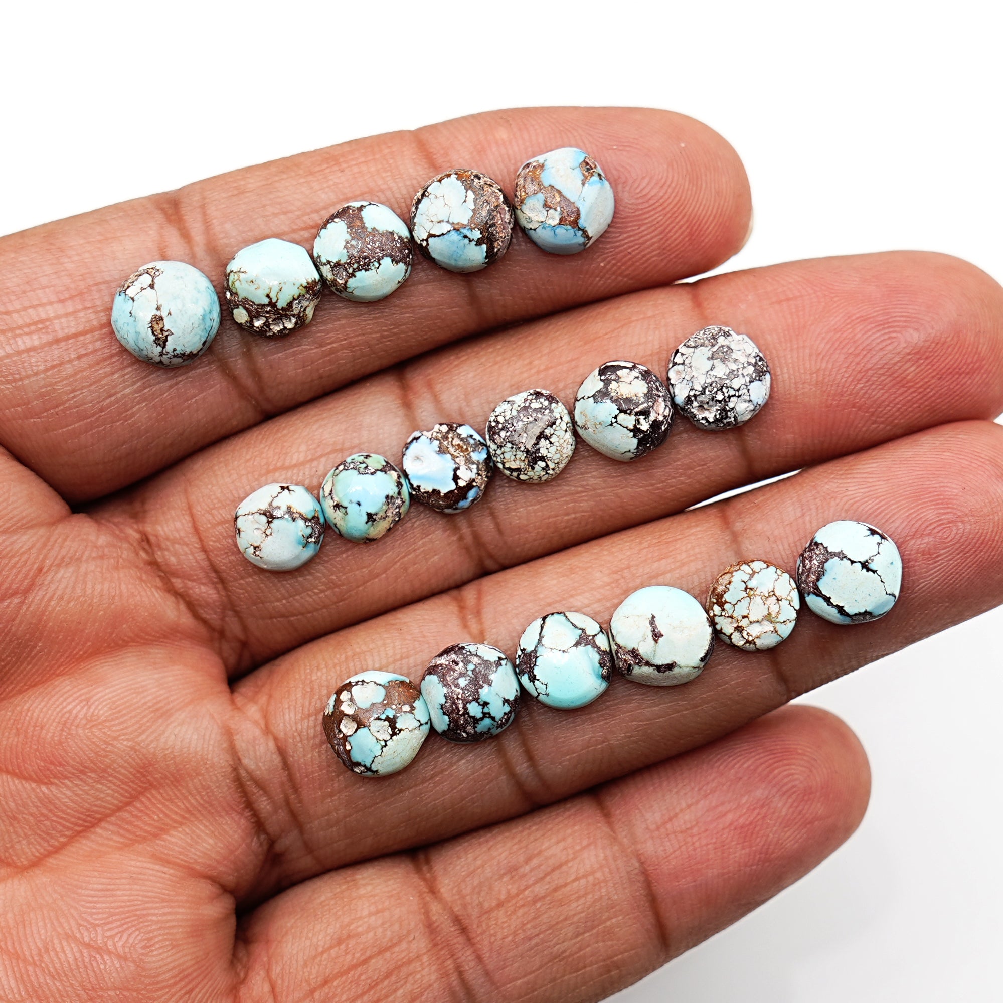 Golden Hill Turquoise Cabochons | Natural Round Cuts with Web Matrix - 17 Pieces