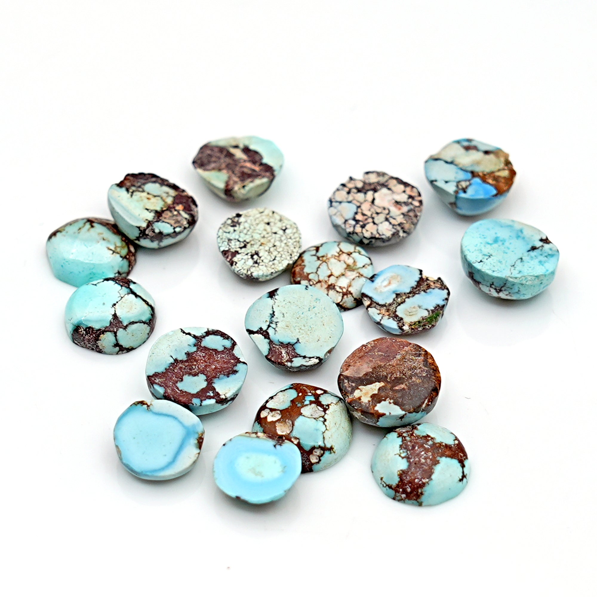 Golden Hill Turquoise Cabochons | Natural Round Cuts with Web Matrix - 17 Pieces