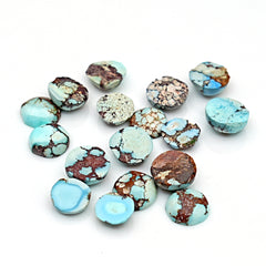 Golden Hill Turquoise Cabochons | Natural Round Cuts with Web Matrix - 17 Pieces
