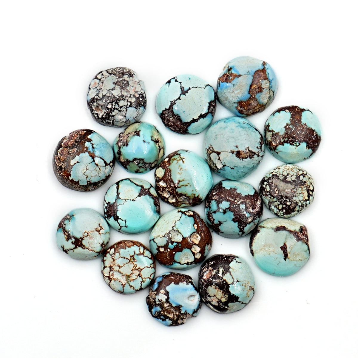 Golden Hill Turquoise Cabochons | Natural Round Cuts with Web Matrix - 17 Pieces