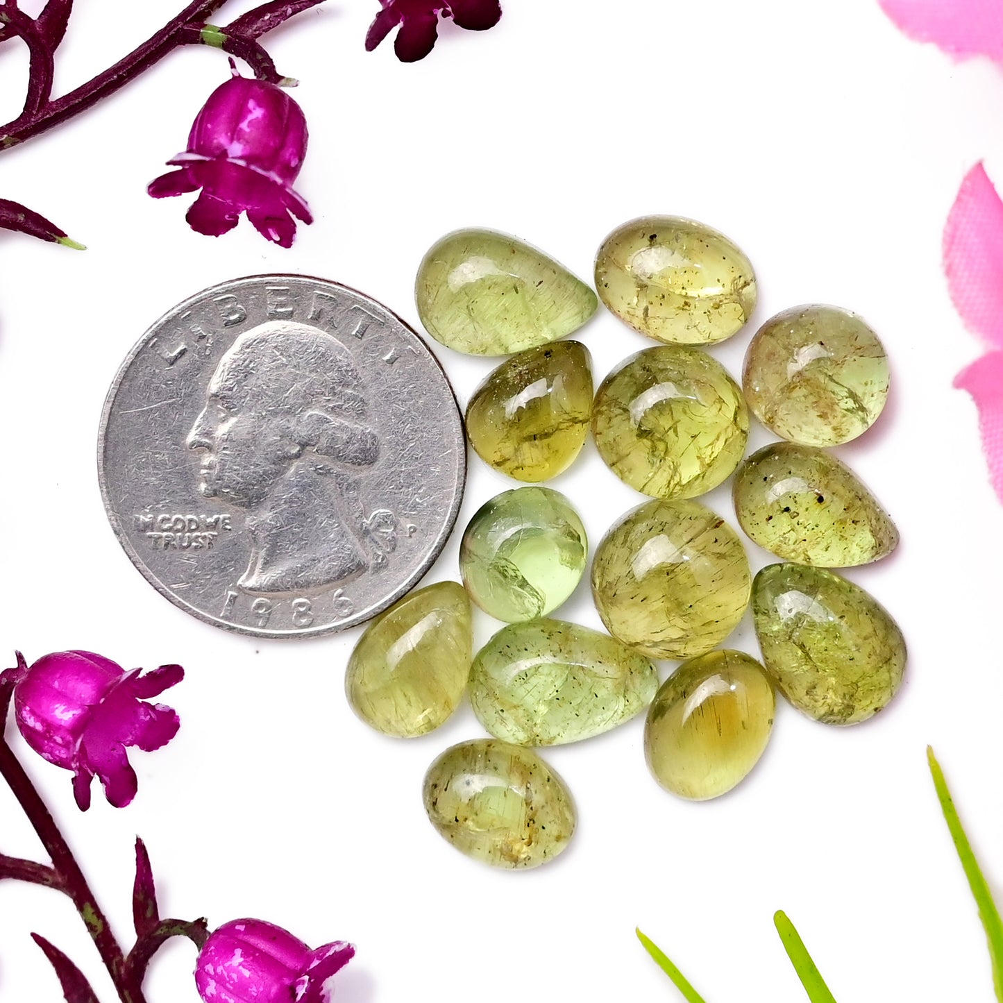 18 Karat Peridot, glatter Cabochon, 5 x 5 mm – 6 x 6 mm, runde Form, Edelsteinklasse AA, Paket – insgesamt 20 Stück