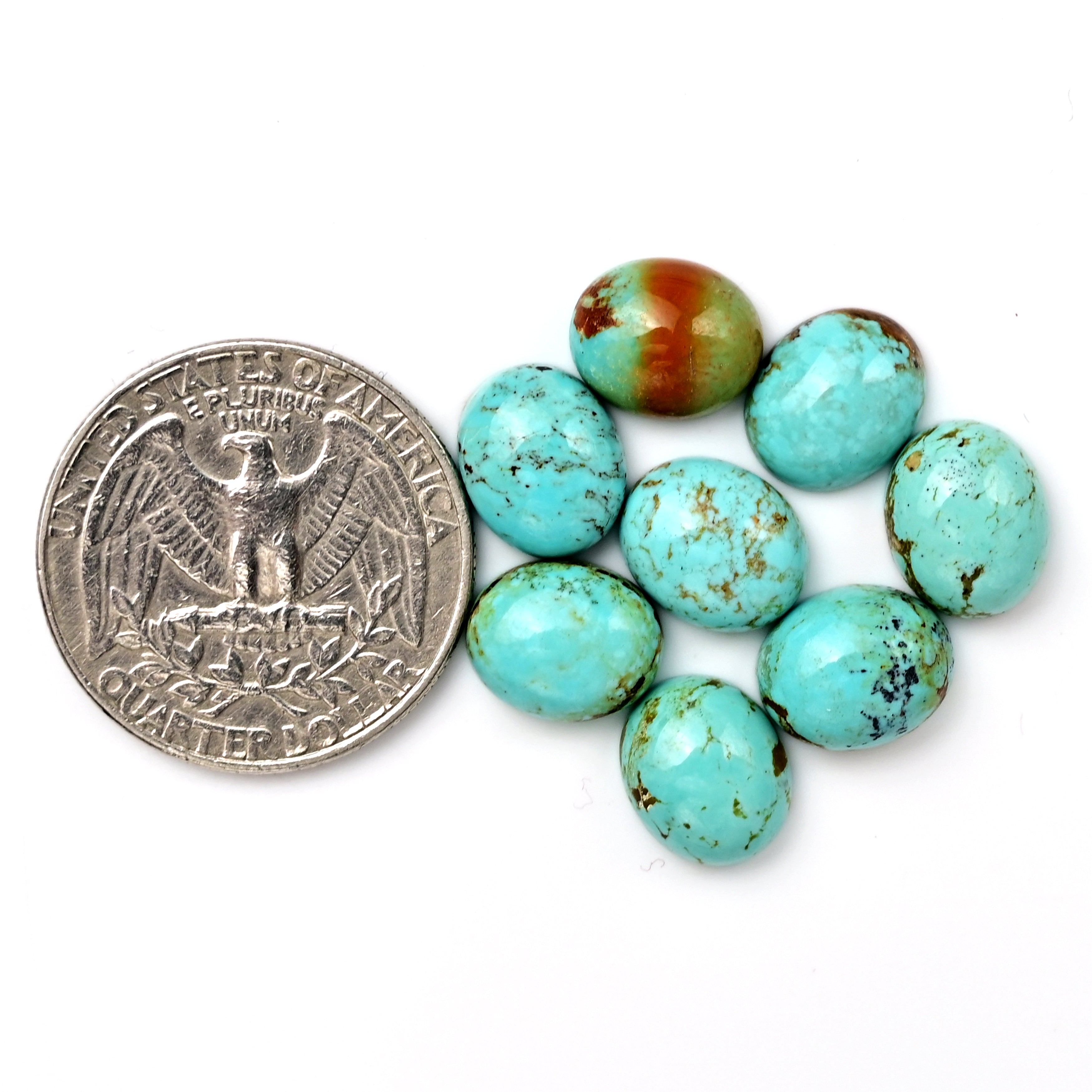 Kingman Turquoise Oval Cabochons | Blue Green Gemstone For Jewelry Making - 8 Pieces