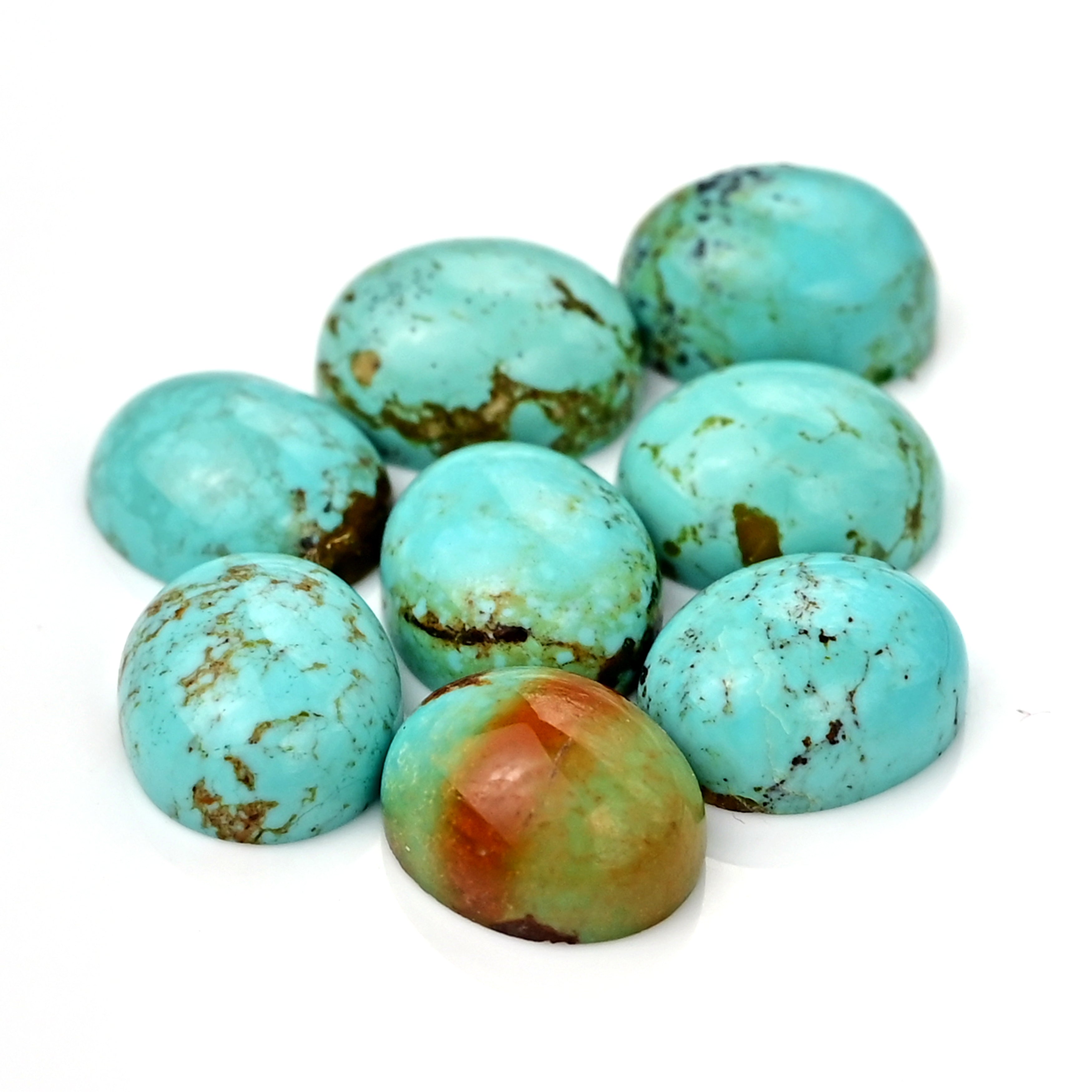 Kingman Turquoise Oval Cabochons | Blue Green Gemstone For Jewelry Making - 8 Pieces