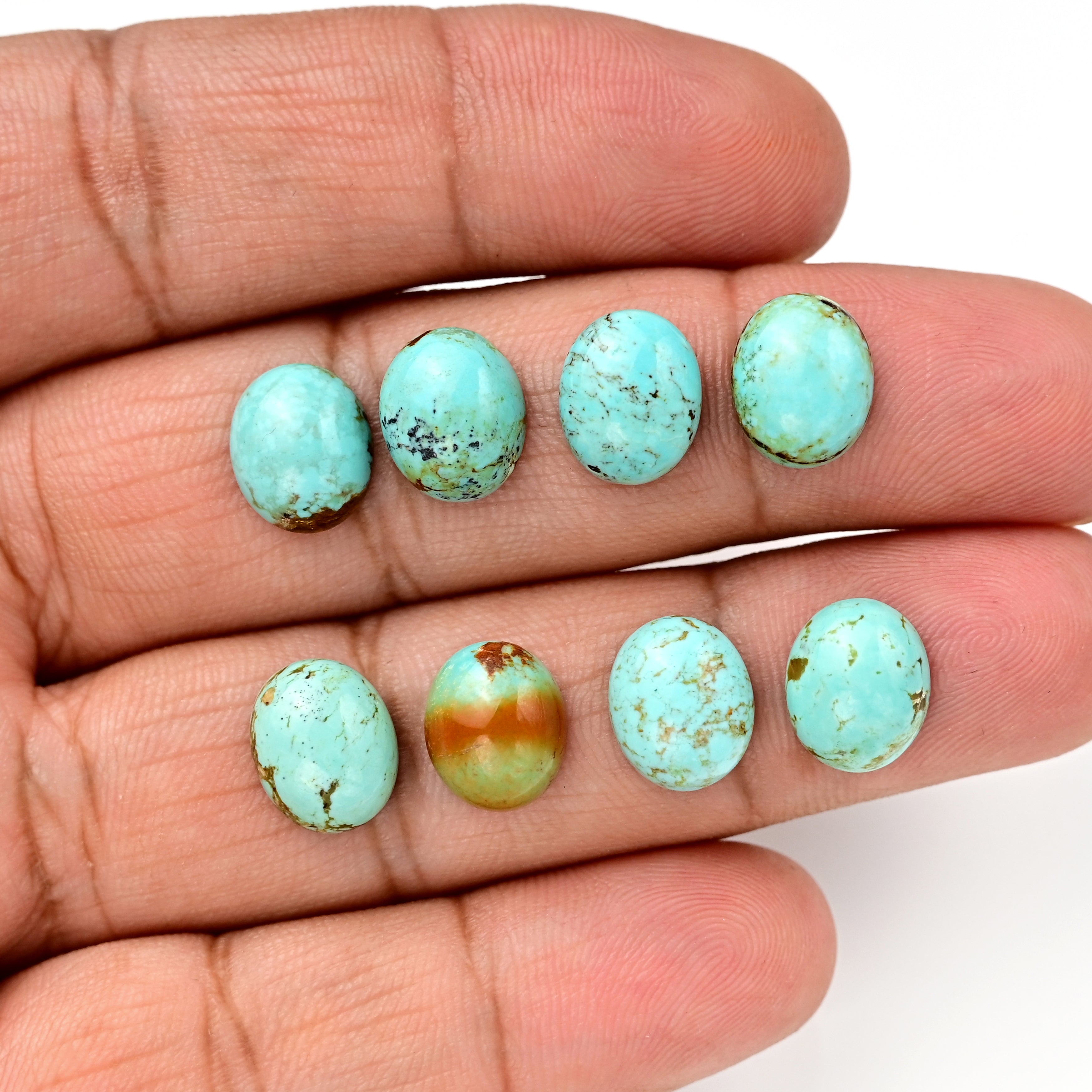 Kingman Turquoise Oval Cabochons | Blue Green Gemstone For Jewelry Making - 8 Pieces