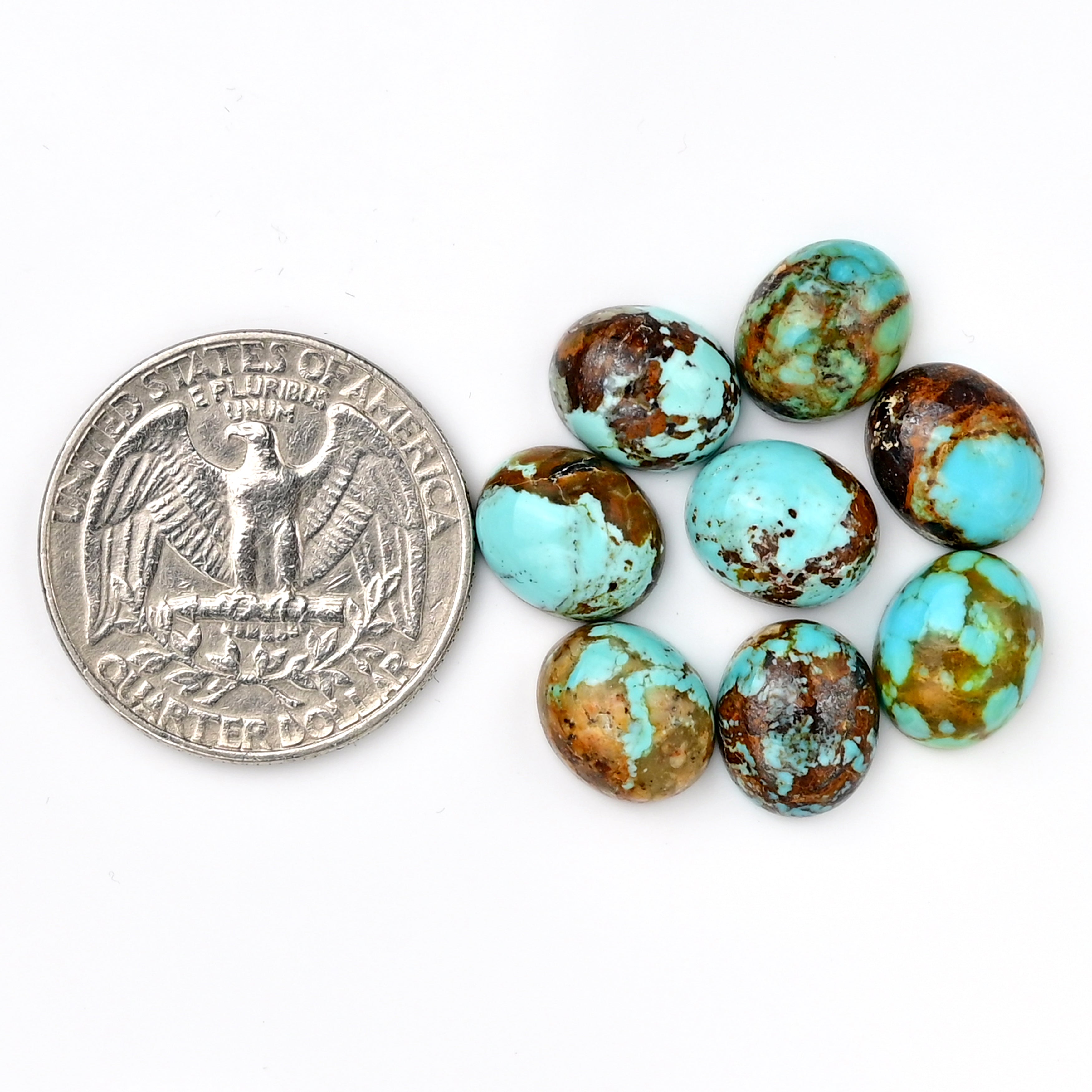 Kingman Turquoise Oval Cabochons | Blue Green Flat Back Gemstone For Jewelry Making - 8 Pieces