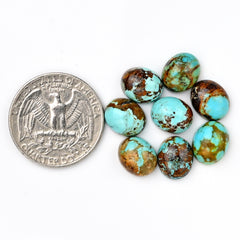 Kingman Turquoise Oval Cabochons | Blue Green Flat Back Gemstone For Jewelry Making - 8 Pieces