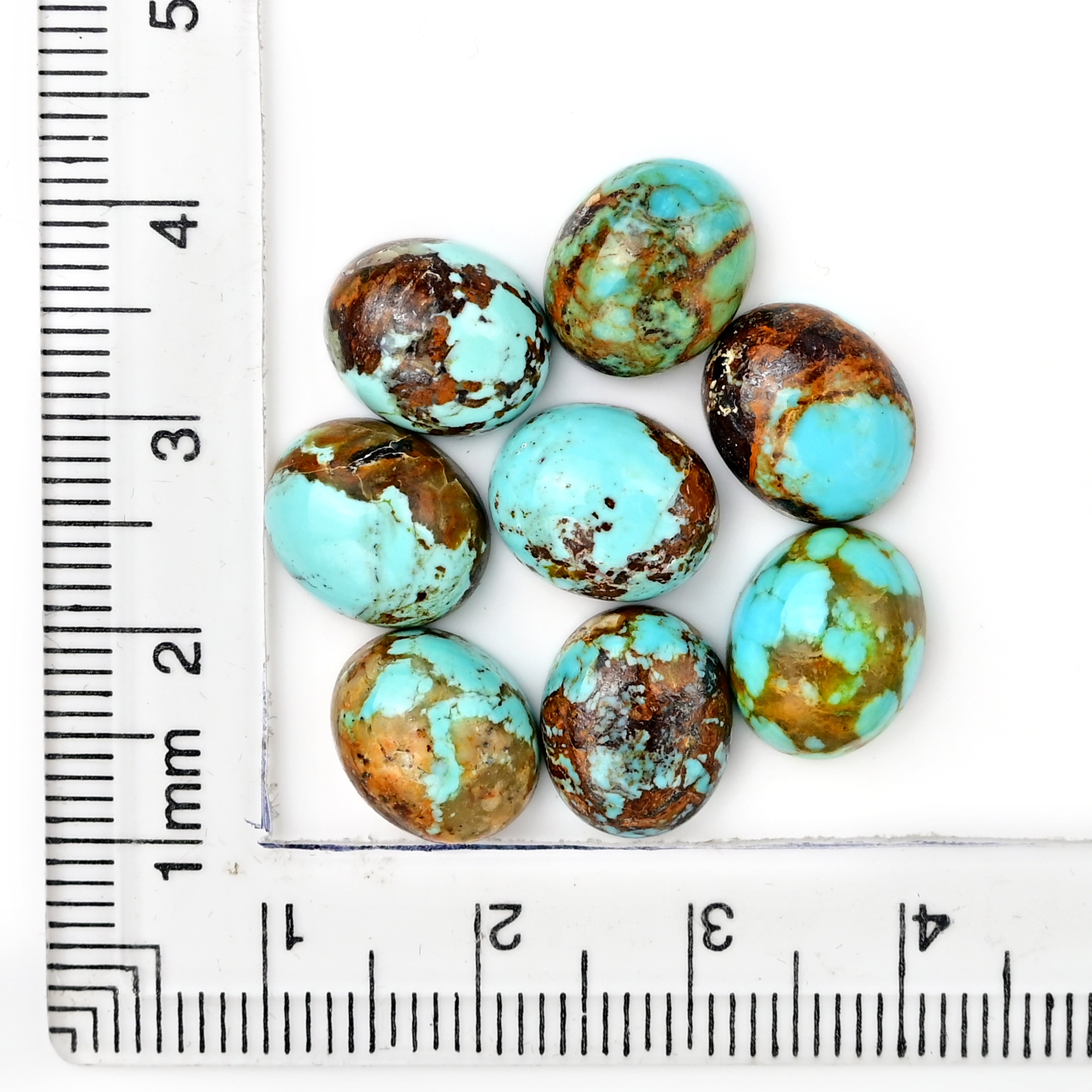 Kingman Turquoise Oval Cabochons | Blue Green Flat Back Gemstone For Jewelry Making - 8 Pieces