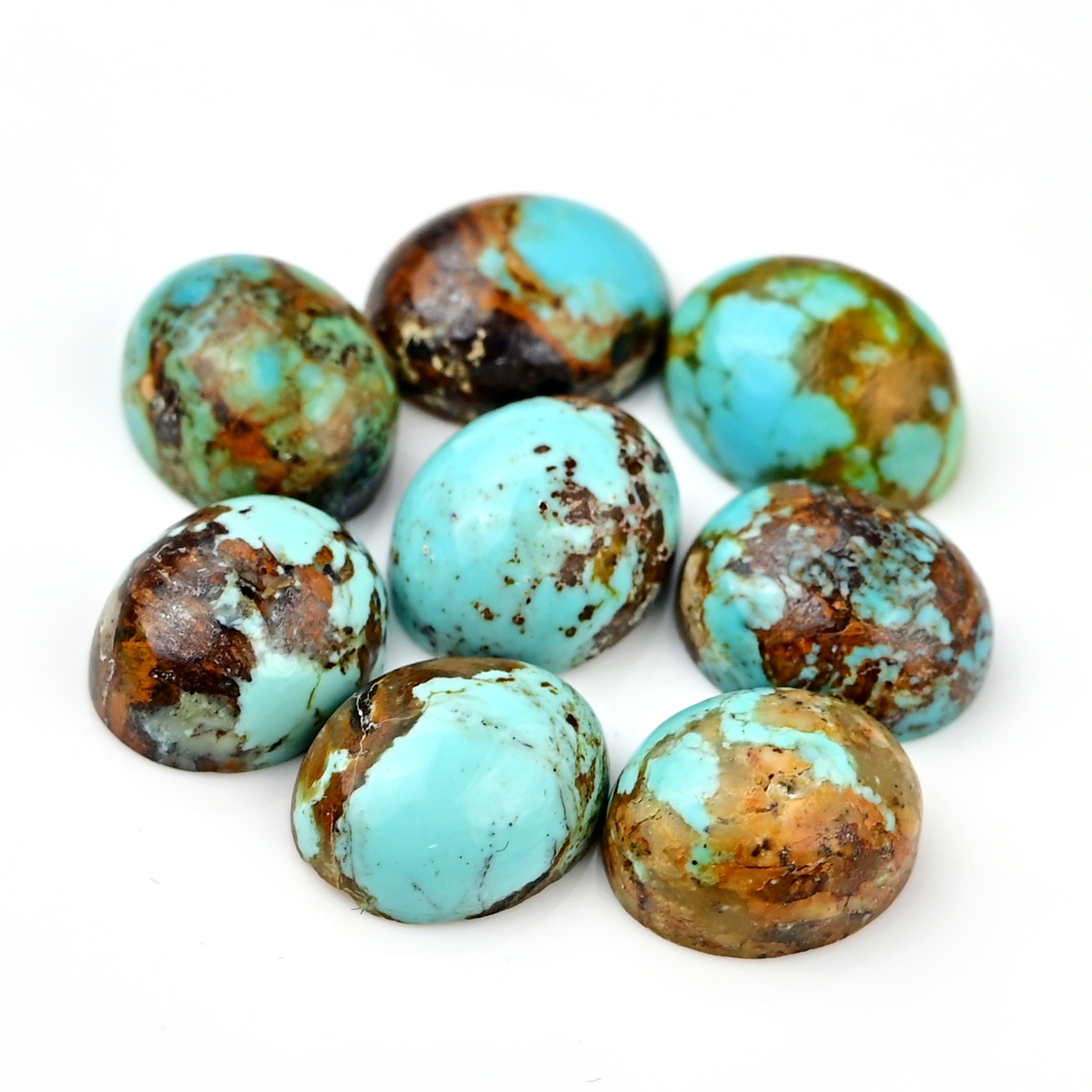 Kingman Turquoise Oval Cabochons | Blue Green Flat Back Gemstone For Jewelry Making - 8 Pieces