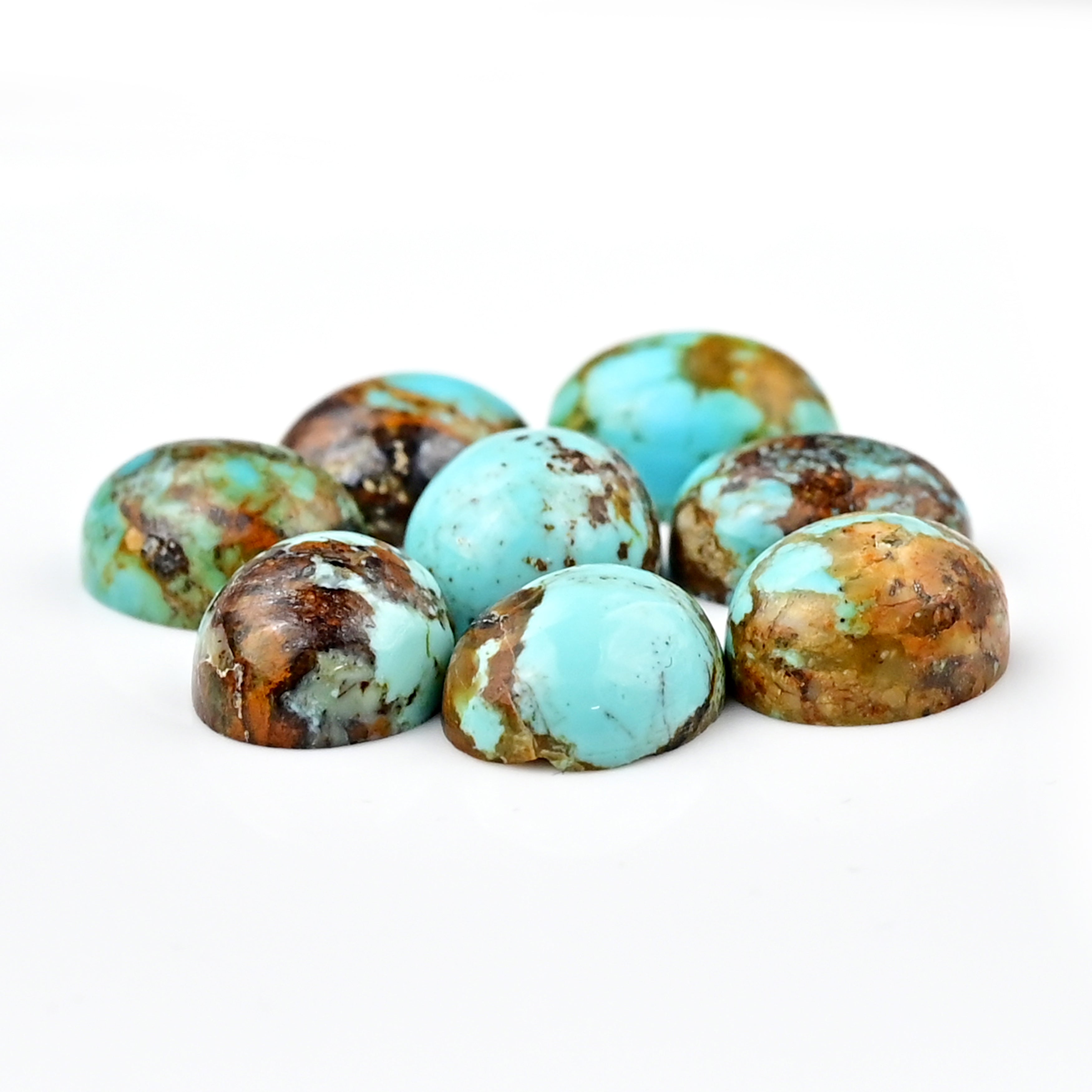 Kingman Turquoise Oval Cabochons | Blue Green Flat Back Gemstone For Jewelry Making - 8 Pieces