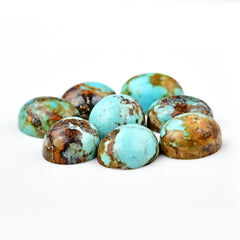 Kingman Turquoise Oval Cabochons | Blue Green Flat Back Gemstone For Jewelry Making - 8 Pieces