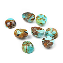 Kingman Turquoise Oval Cabochons | Blue Green Flat Back Gemstone For Jewelry Making - 8 Pieces