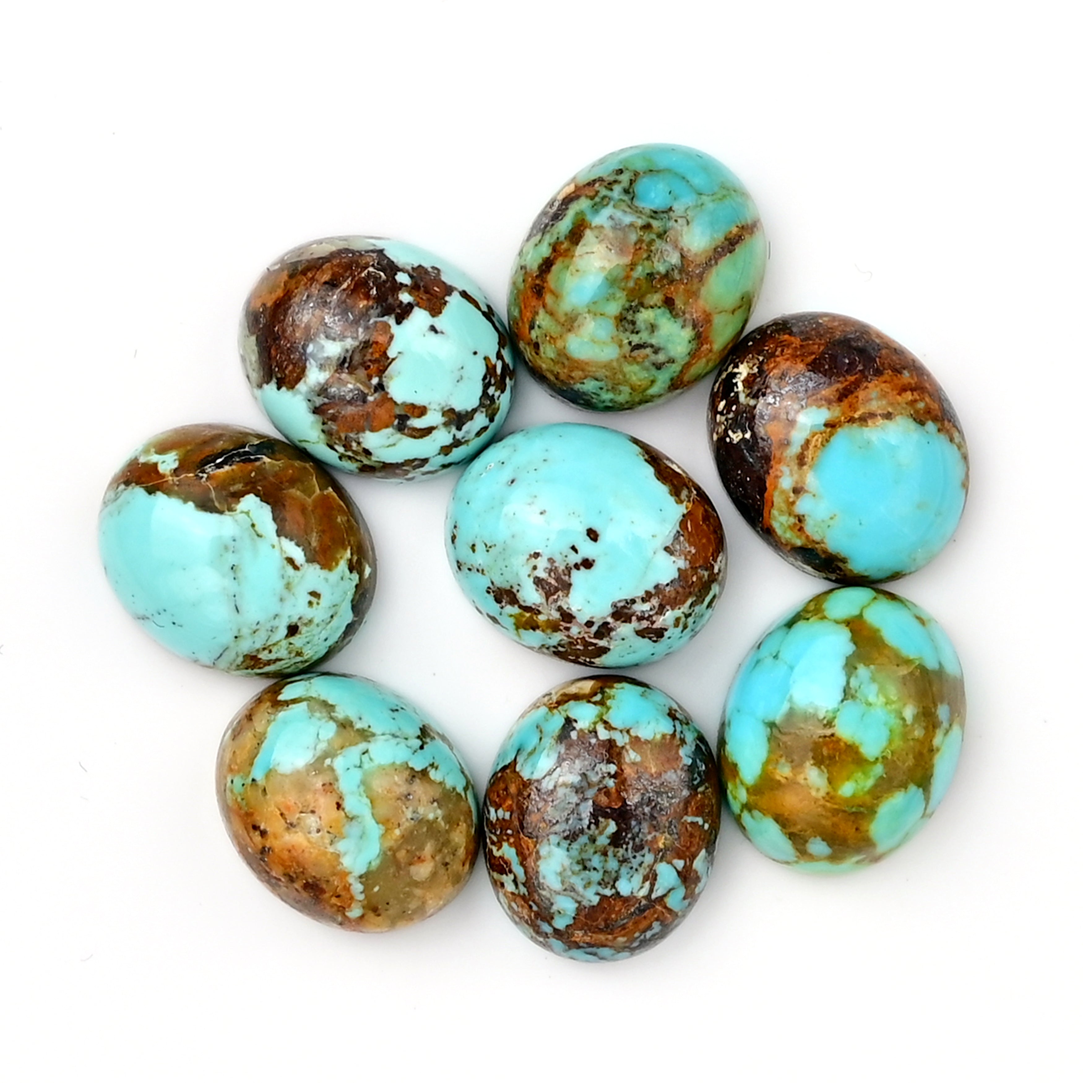 Kingman Turquoise Oval Cabochons | Blue Green Flat Back Gemstone For Jewelry Making - 8 Pieces