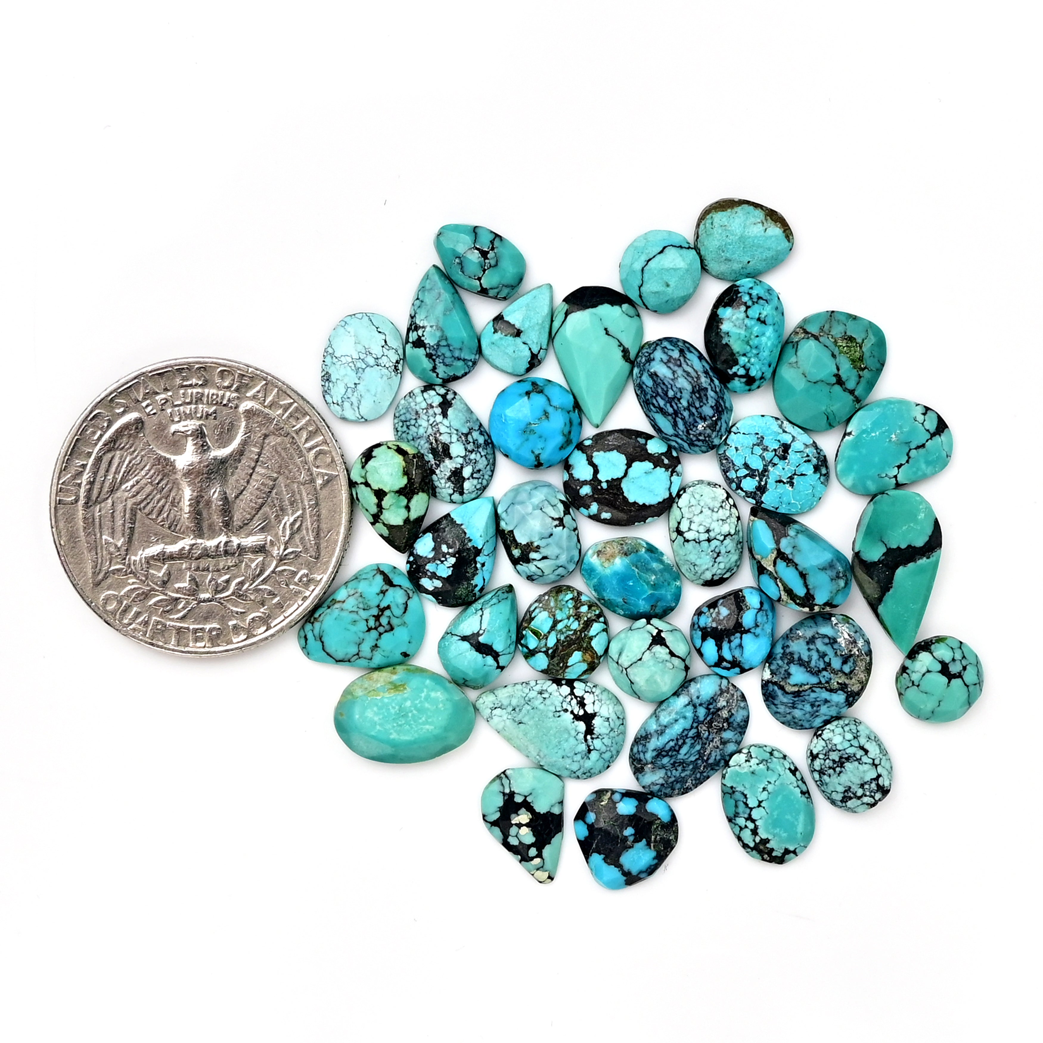 Tibetan Turquoise Rose Cut Cabochons | Freeform Blue Gemstones for Jewelry - 36 Pieces