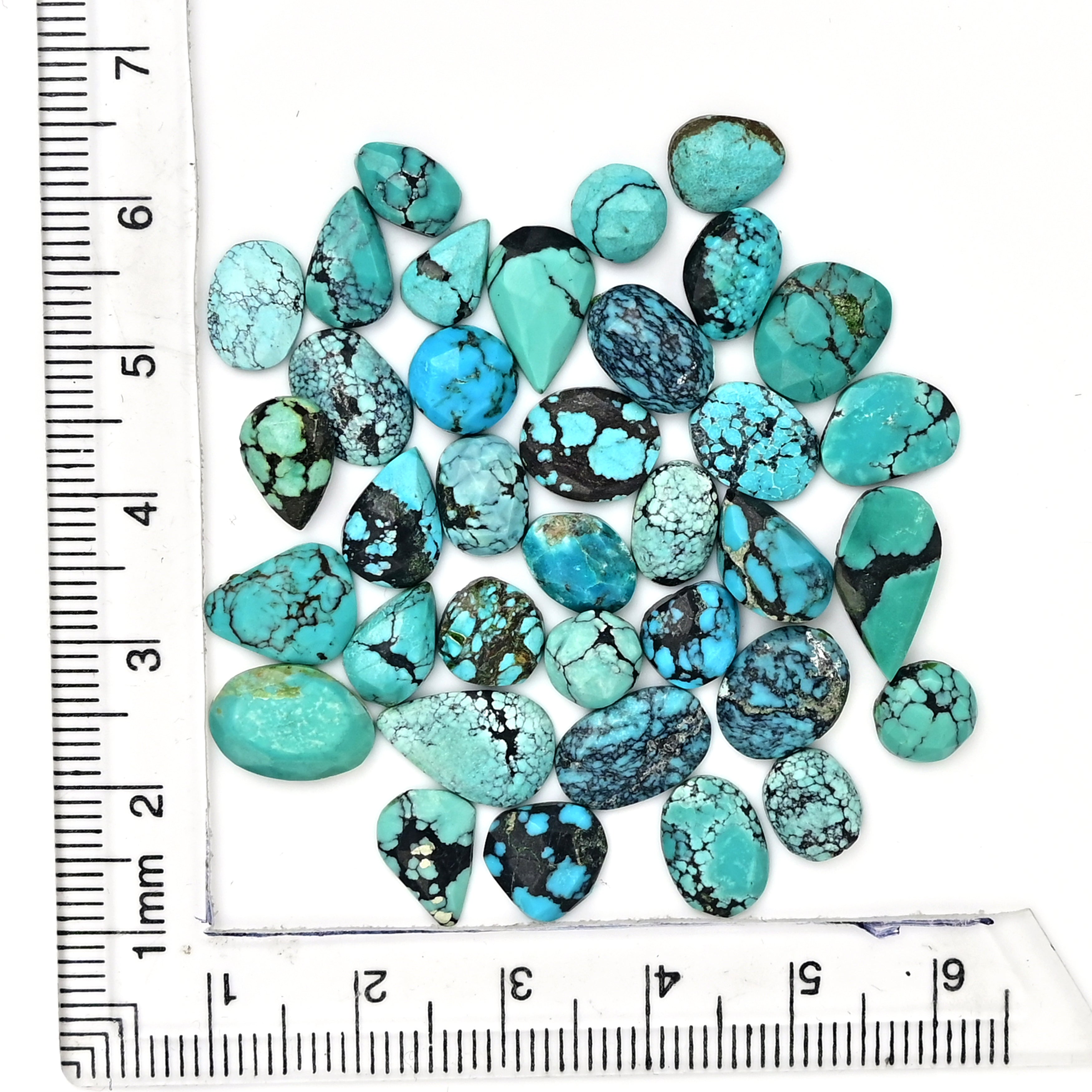 Tibetan Turquoise Rose Cut Cabochons | Freeform Blue Gemstones for Jewelry - 36 Pieces