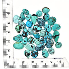 Tibetan Turquoise Rose Cut Cabochons | Freeform Blue Gemstones for Jewelry - 36 Pieces