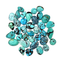 Tibetan Turquoise Rose Cut Cabochons | Freeform Blue Gemstones for Jewelry - 36 Pieces