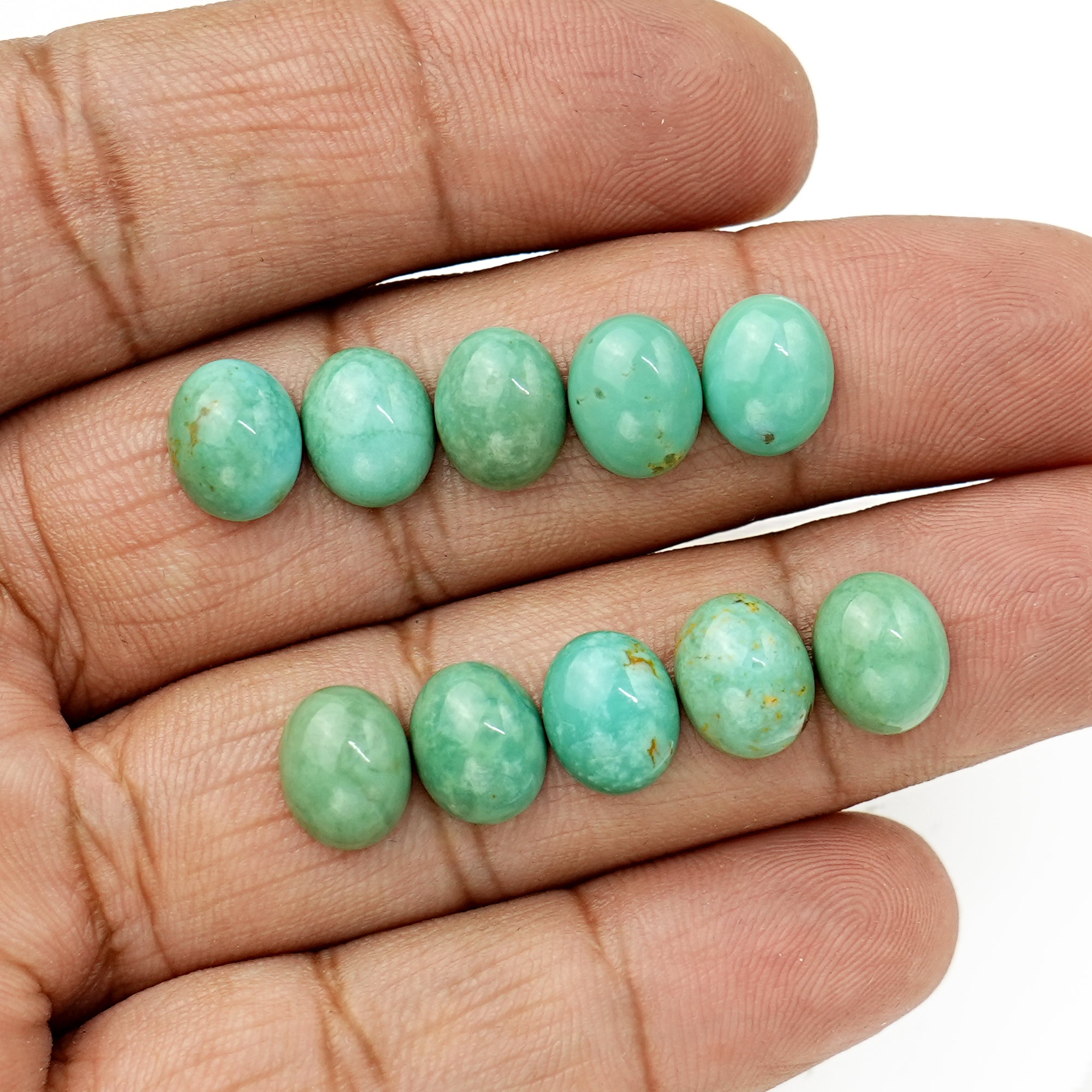 Kingman Turquoise Oval Cabochons | Blue Green Gemstone For Jewelry Making - 10 Pieces